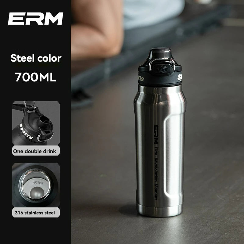 Bouteille d'eau isotherme chaude et froide en acier inoxydable, double paroi portable avec poignée, tasse de sport d'extérieur
