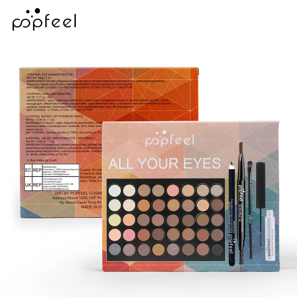 POPFEEL Coffret Maquillage Yeux, Palette Fards à Paupières, Eyeliner, Mascara, Crayon à Sourcils, Trousse à Outils Maquillage, Cadeaux Pour Femmes