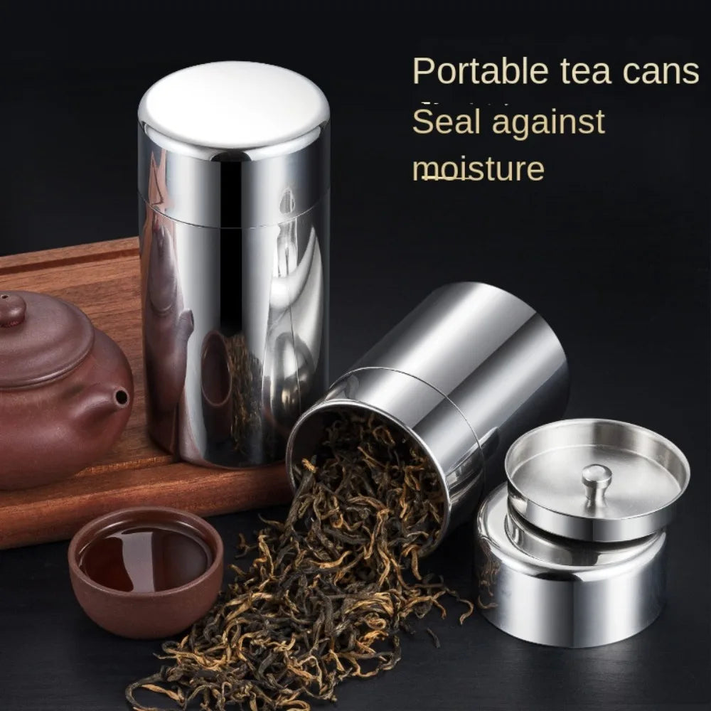 Hiqh Quality Stainless Steel Tea Tin 400ml/550ml Moisture-proof Tea Jar Large Capacity Sealed Tea Can for Home&Travel