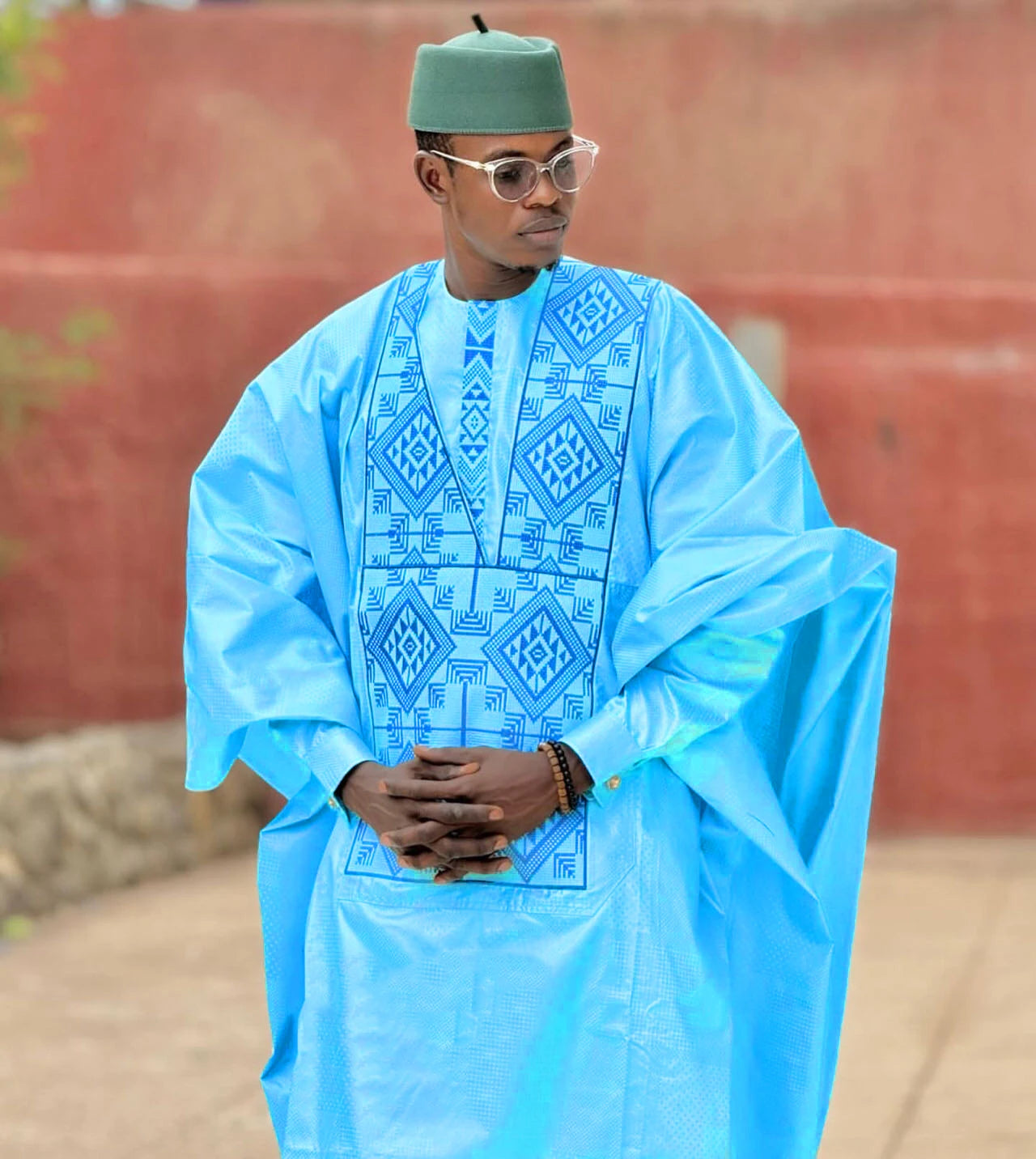 Vêtements Africains Homme Traditionnel Bazin Riche Broderie Haut Manches Longues Ensemble 3 Pièces