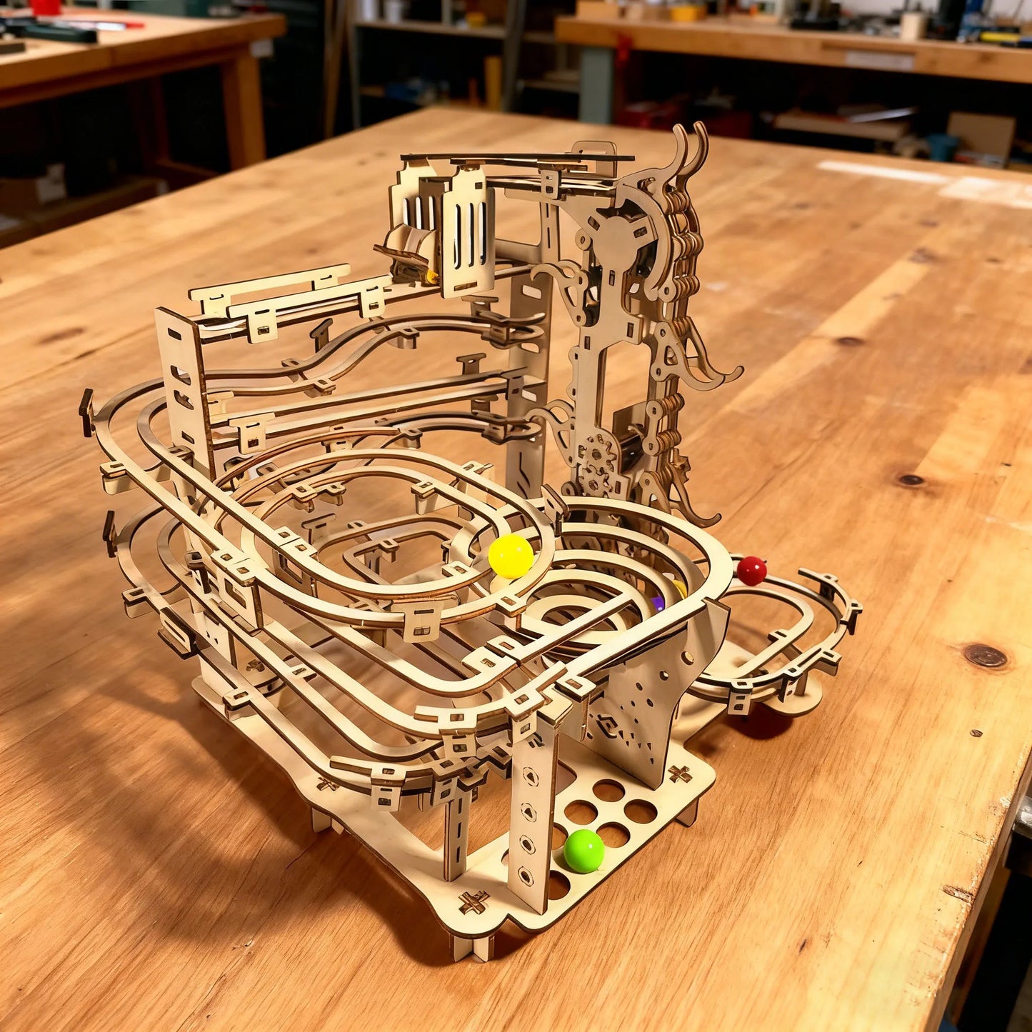 DIY Mechanical Ball Track Model Kit 3D Puzzle Construction Fun Set Wooden Building Blocks Christmas & Halloween Gift