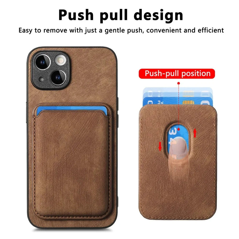 Vintage-Lederhülle mit abnehmbarem magnetischem Kartenhalter für iPhone 17 Air 16e 16 Pro Max 15 14 Plus 13 12 11