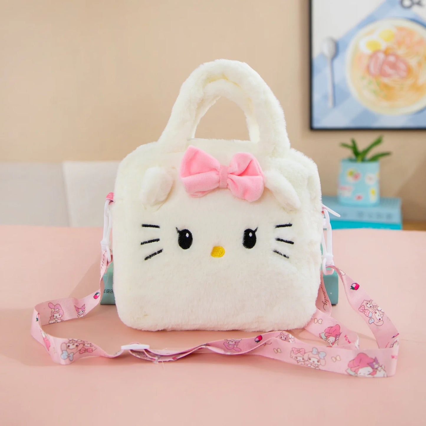 Sanrio Plüschtasche Kuromi Cinnamoroll Melody Stitch Handtasche Hello Kitty Umhängetasche Kosmetiktasche Jungen Mädchen Weihnachtsgeschenk
