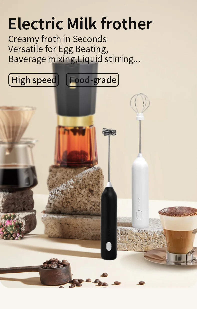 CHAUD Mousseur à lait électrique + Fouet à œufs Recharge sans fil Type-C 3 vitesses Mini batteur à main Mousseur à café Outils de cuisine