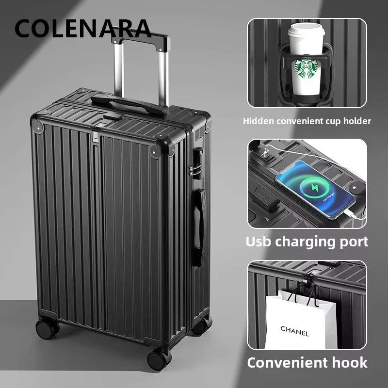 COLENARA 20"22"24"26 Zoll hochwertiger Koffer USB-Ladefunktion Boarding Box Multifunktionaler Trolley-Koffer Handgepäck Reisegepäck