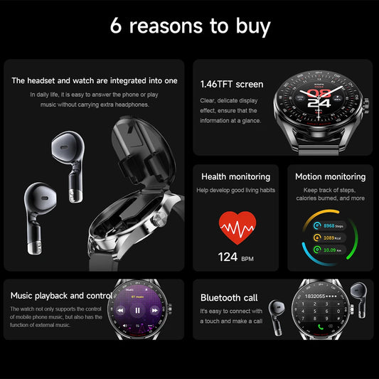 2025 New NFC Men Smart Watch Bluetooth Call Heart Rate Monitoring HD Large Screen TWS 2-in-1 Sports Trajectory Women SmartWatch