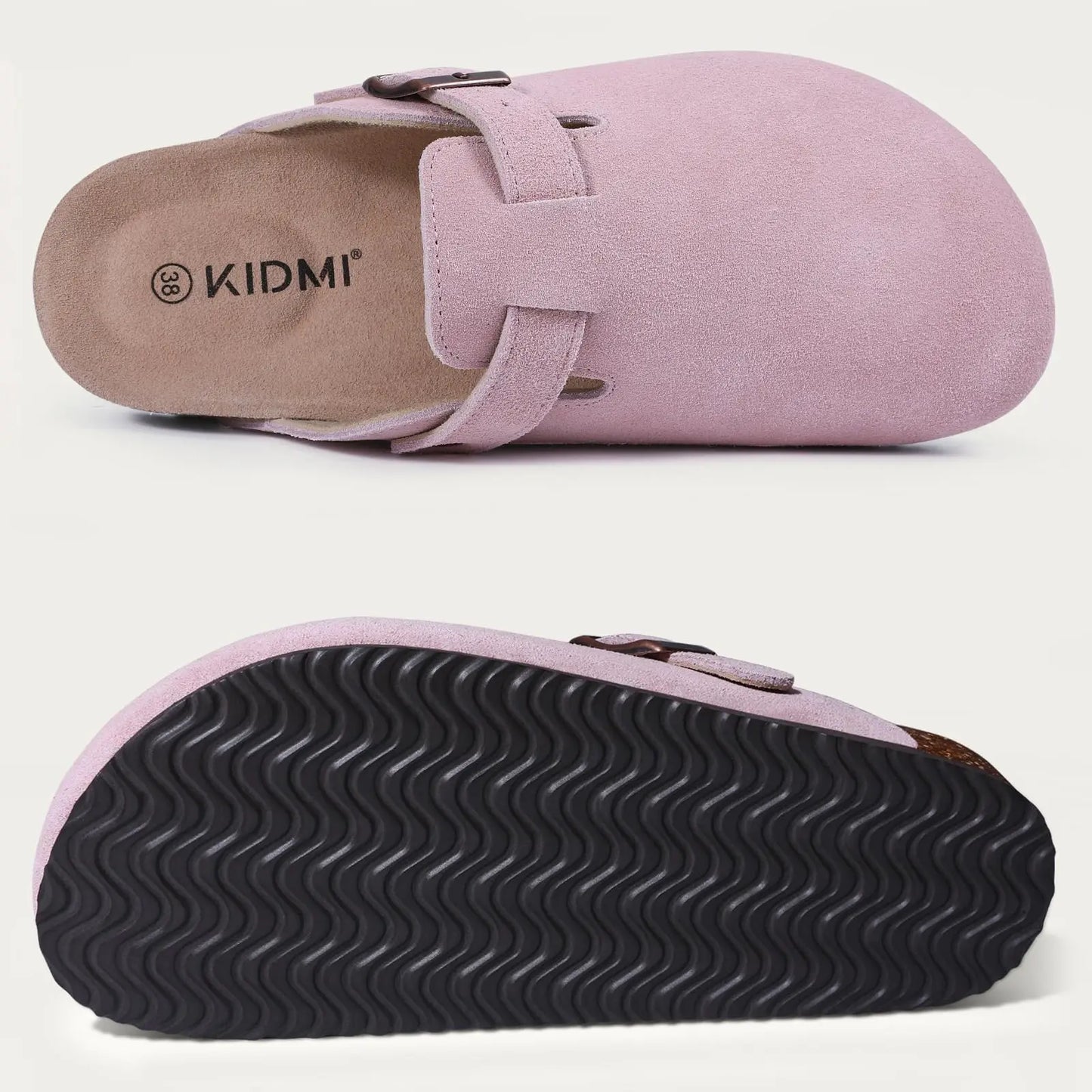 KIDMI Wildleder-Clogs für Damen Herren Pantoletten Korkfußbett Sandalen mit Fußgewölbestütze Modische rutschfeste Outdoor-Strandschuhe Hausschuhe