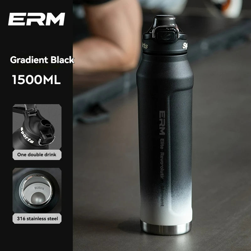 Bouteille d'eau isotherme chaude et froide en acier inoxydable, double paroi portable avec poignée, tasse de sport d'extérieur