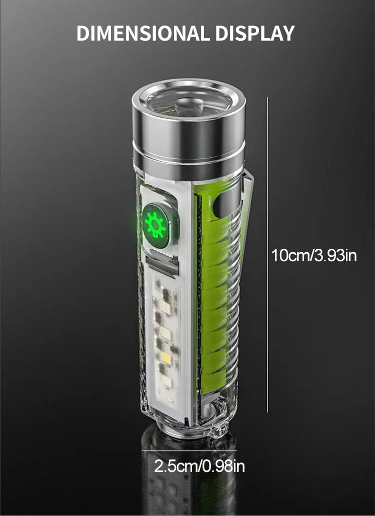 Mini-Schlüsselbund-Taschenlampe Typ C Schnelles Laden Multifunktional Ausziehbar Wasserdicht Fluoreszierend Magnetisch Warnleuchte Campinglampe