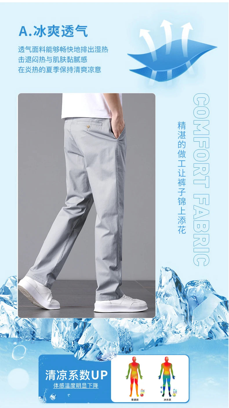 2025 Stretch Herrenhose Straight Fit Baumwolle Golfhose Herren Frühling Sommer Anzughose Büro Arbeit Freizeit Schwarz Marineblau Khaki