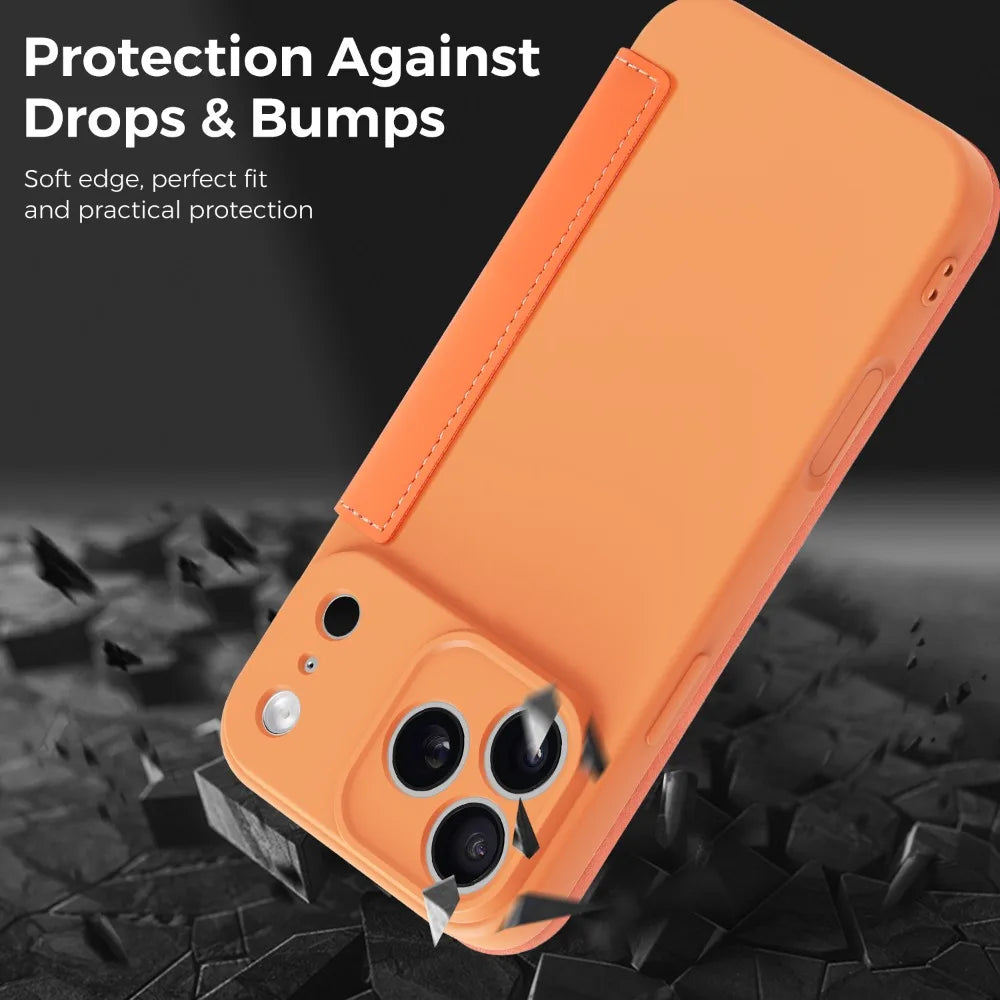 Luxury Leather Original Liquid Silicone Flip Wallet Card Case For iPhone 17 16 15 14 11 12 13 Pro Max Air XS 8 7 Plus Soft Cover