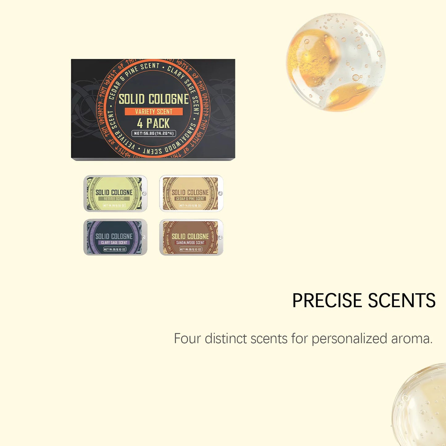 4In1 Pheromon Festes Kölnisch Wasser Set Holziger Duft Lang anhaltender natürlicher Duft Verströmt Charme und Selbstvertrauen Taschen-Deodorant Festbalsam