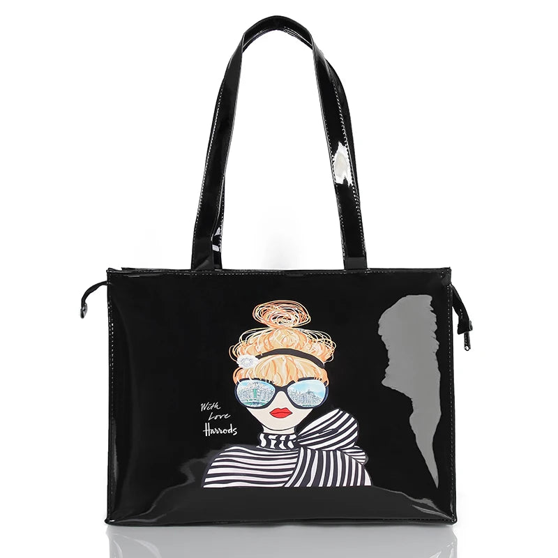 Horizontal Edition PVC Reusable Shopping Bag Eco-friendly London Lady Shopper Bag Large Capacity Waterproof Handbag Shoulder Bag