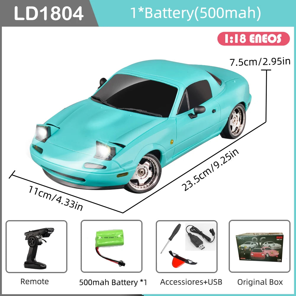 LDRC LD1804 RC Drift Car 1/18 Mazda Mx5 2.4G 2WD ESP Gyroscope LED Lights Full Scale Controlled Model Children Car Toys Gifts