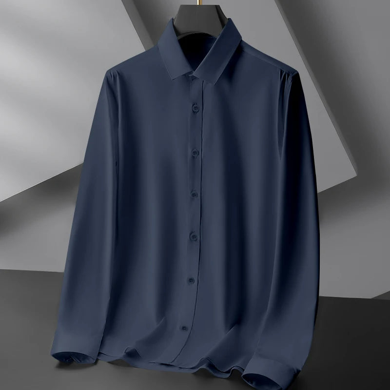 New Men's Business Casual Long Sleeved Solid Color Shirt Wrinkle Resistant Wrinkle Free Comfortable All Season Versatile Top
