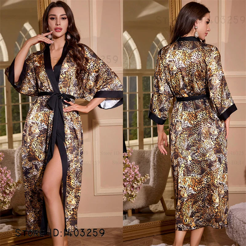 Großer Kimono Bademantel Blütenmuster Langer Morgenmantel Negligé Hauskleidung Frühling Sommer Neue Nachtwäsche Lose Pyjamas