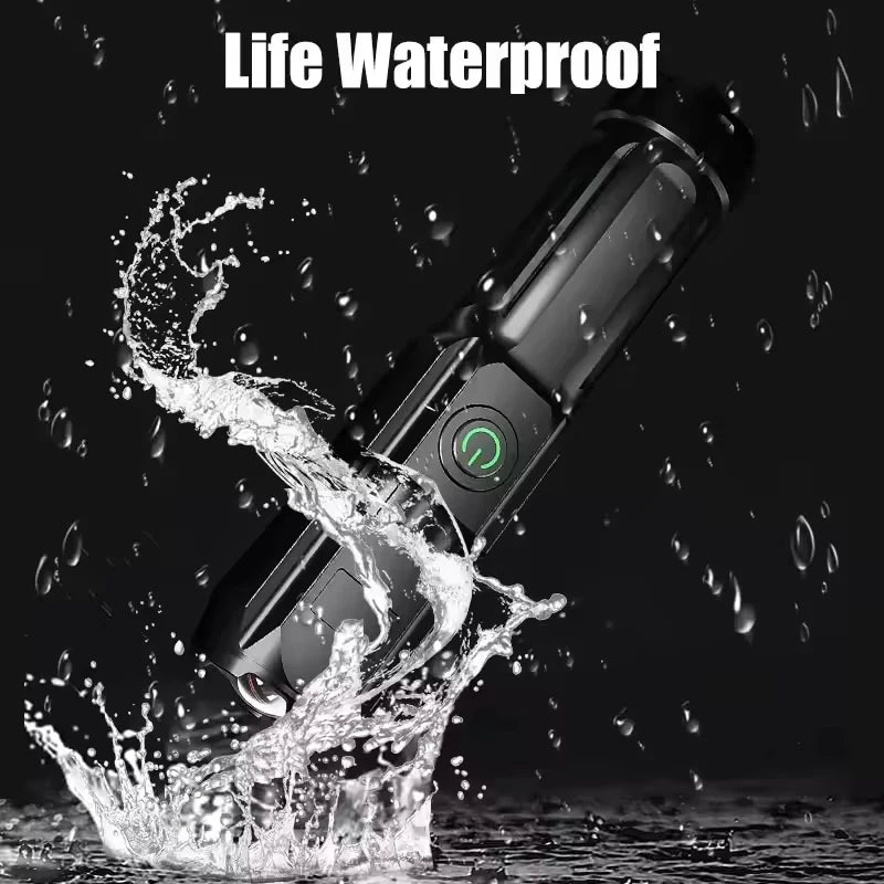 LED Camping Torch Flashlight High Power Rechargeable USB Spotlight Zoom Lantern Built-in Battery For Fishing Outdoor Waterproof
