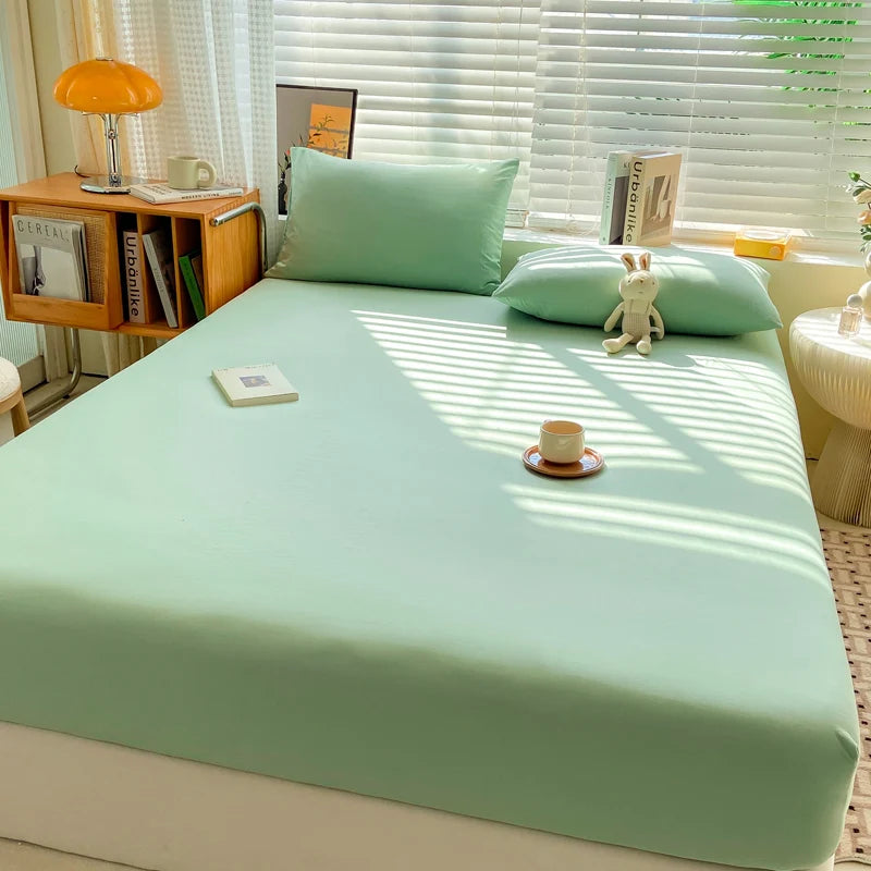 Drap-housse en coton doux avec élastiques, couleur unie, antidérapant, pour lit double, King, Queen, 140/160/200