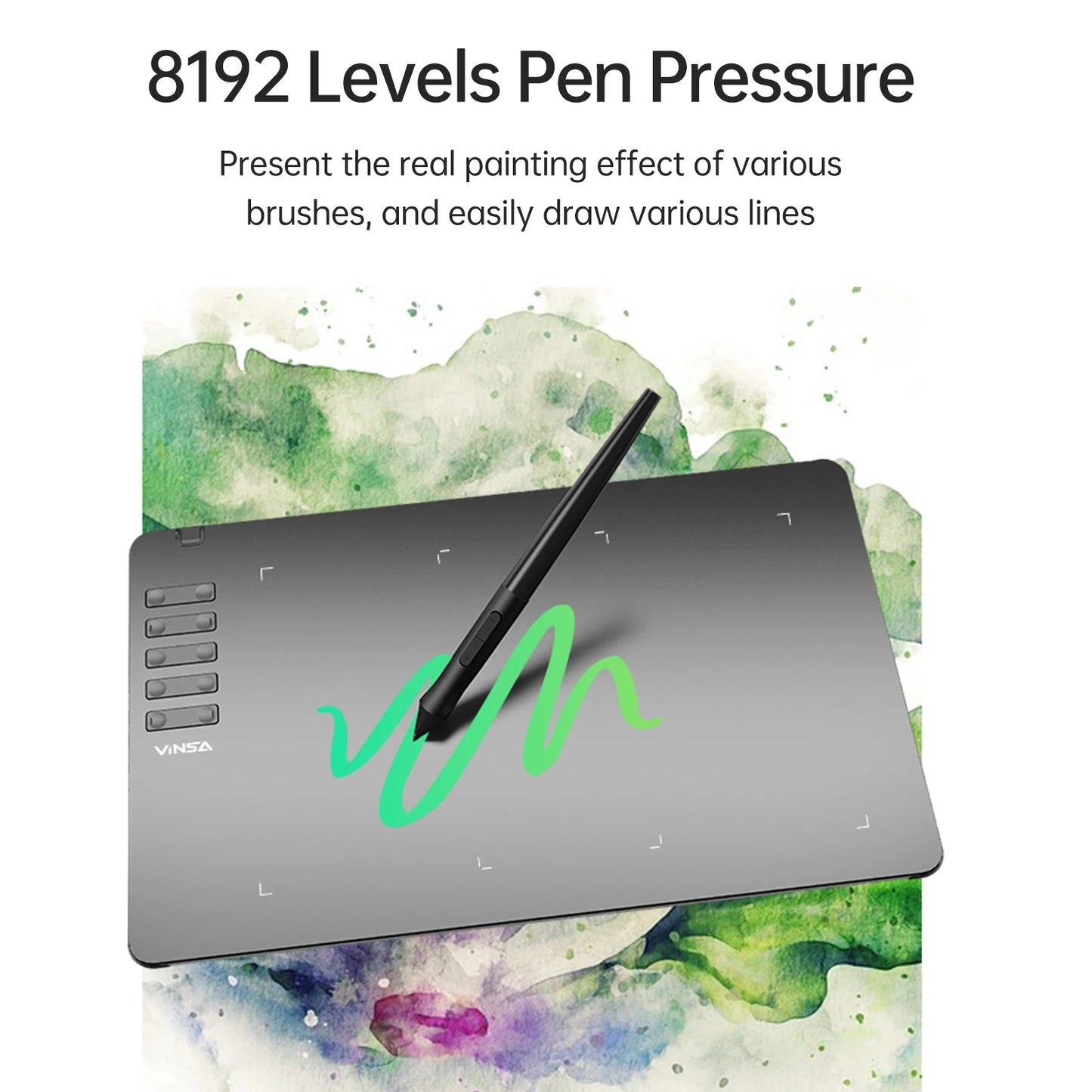 VINSA T1161 Grafiktablett Ultradünnes Kunst-Design-Skizze mit batterielosem Stift 8 Stiftspitzen 8192 Druckstufen