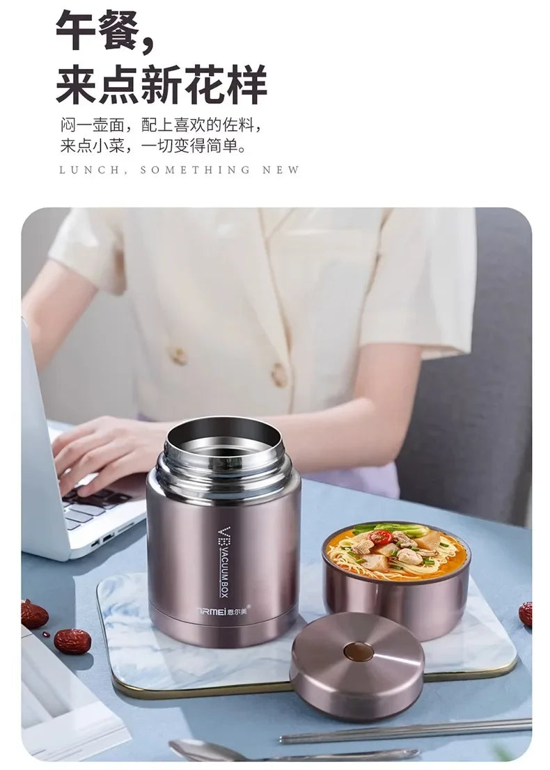 Thermos alimentaire 600/800/1000 ml, pot alimentaire isotherme sous vide en acier inoxydable 316 avec cuillère, boîte à lunch pour enfant avec sac de transport isotherme