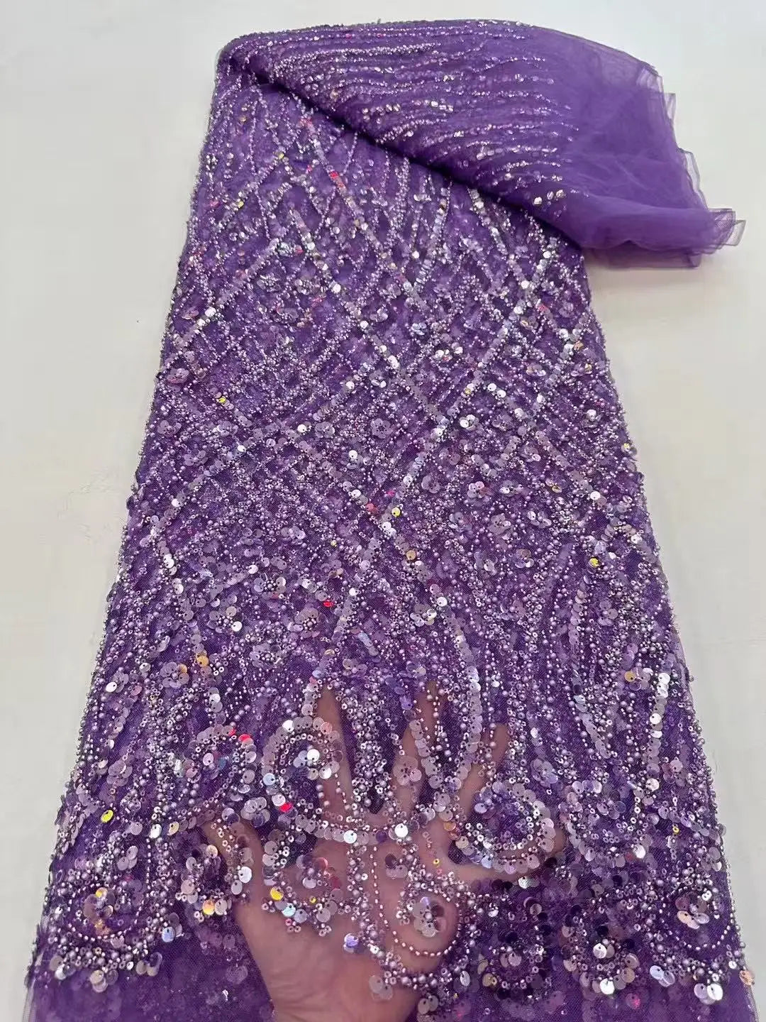 Afrikanische Pailletten-Spitzenstoffe Mode Nigerianische Stickerei Perlen-Tüllspitze Hochwertig zum Nähen von Kleidern Partykleid