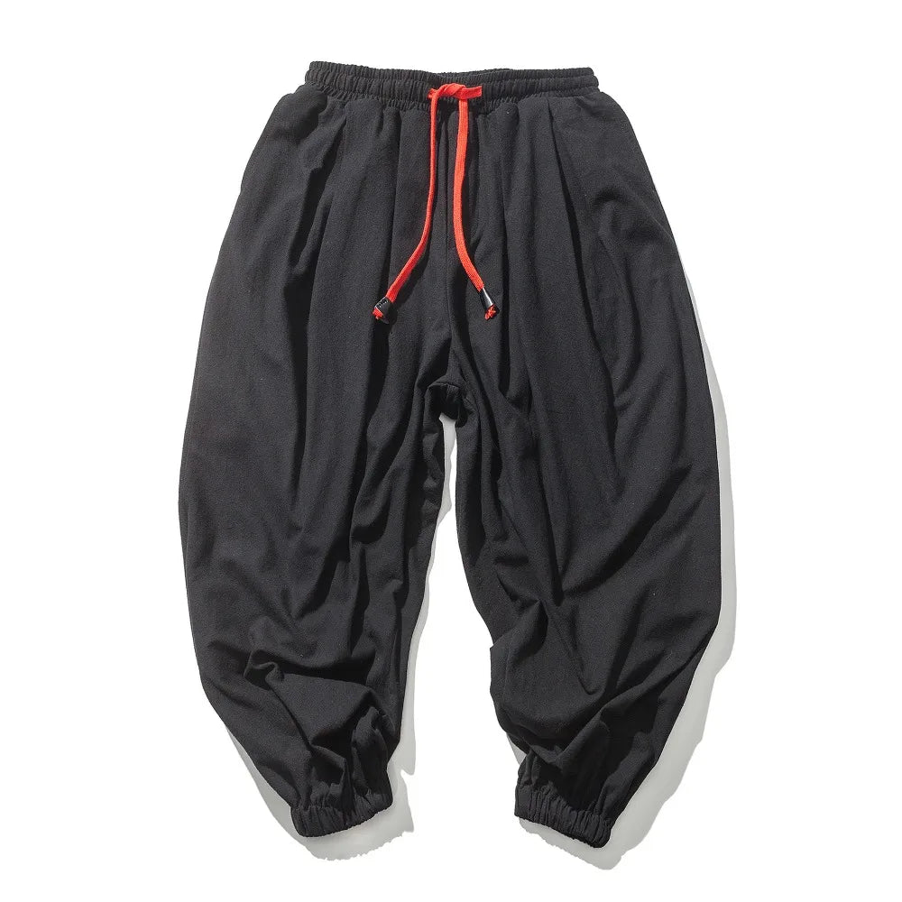 Pantalon Sarouel Homme Coton et Lin Décontracté Ample Grande Taille Pantalon de Plage Style Chinois Large Joggers Homme Été