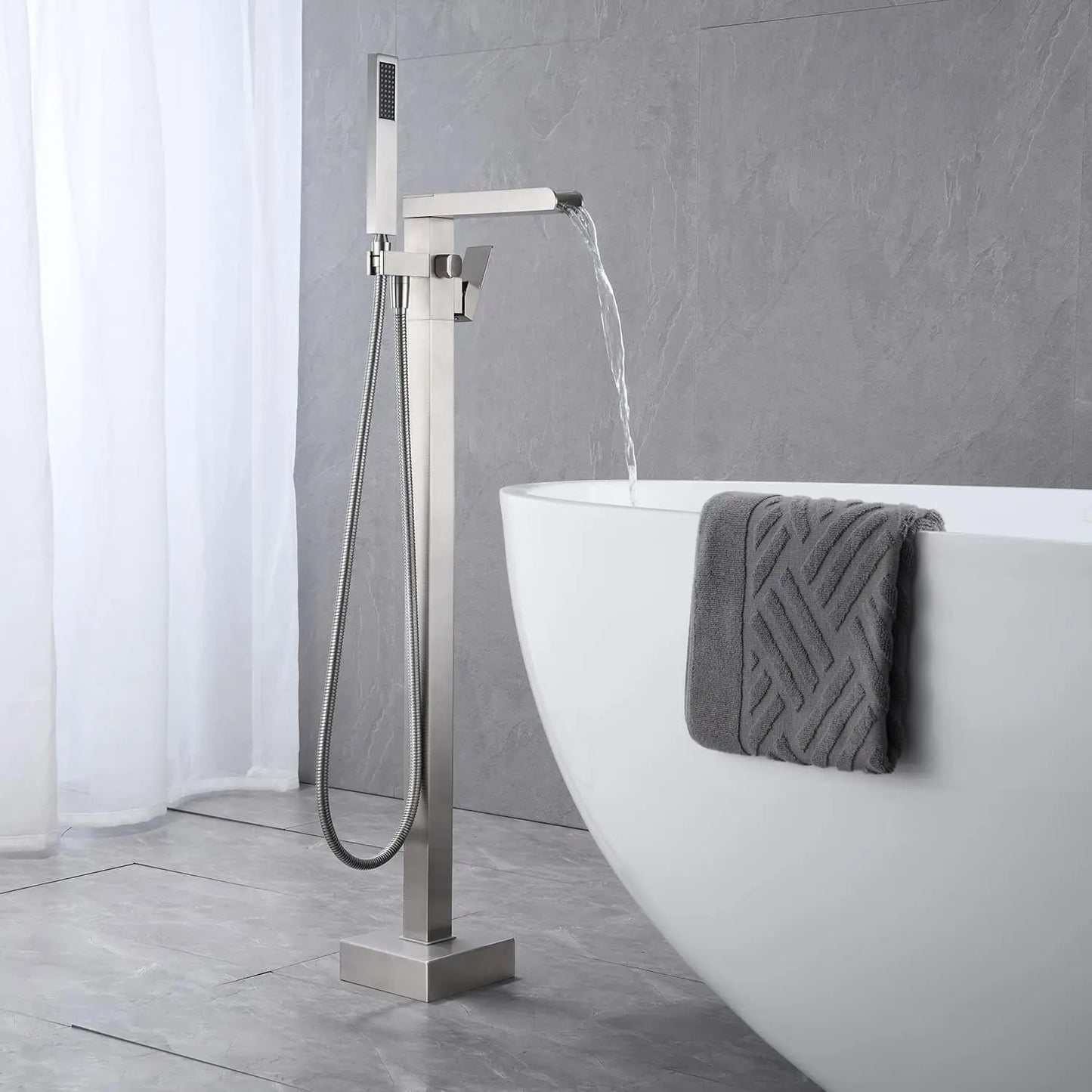 KEMAIDI Freistehender Badewannenarmatur Wannenfüller Hochleistungs-Wasserfall-Badewannenfüller Gebürstete Gold-Badewannenarmaturen mit Handbrause Wasserhahn