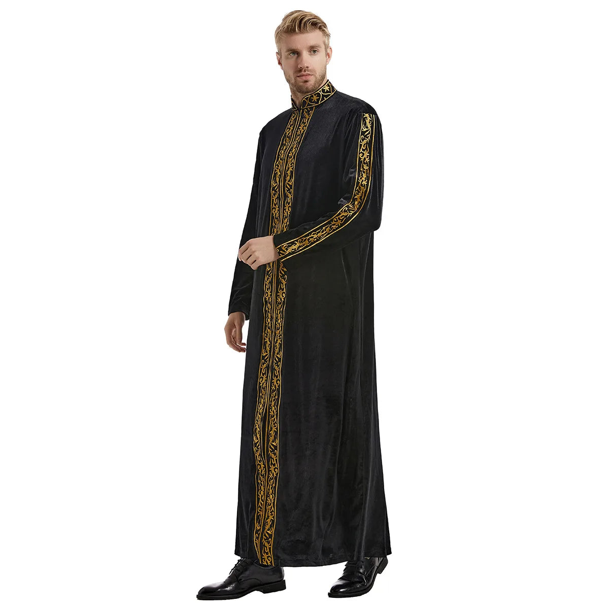 Muslimische Männer Jubba Thobe Islamische Kleidung Samt Kaftan Thoub Arabische Saudi-Robe Kleid Jubah Caftan Thawb Ramadan Gewand Naher Osten