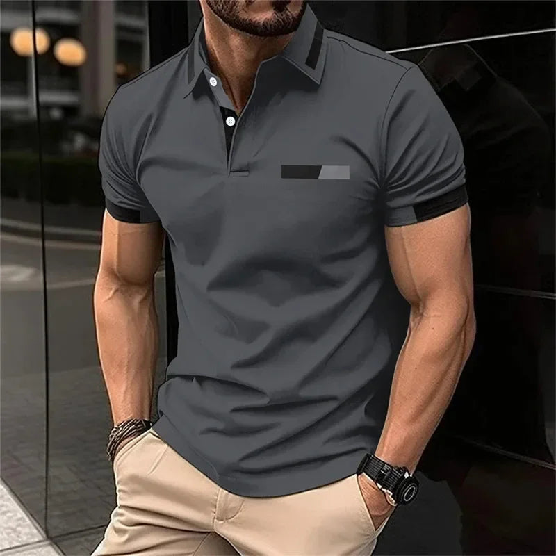 T-shirt Polo Homme de Sport Décontracté Fitness Gym Running Élastique Manches Courtes Col Revers Haut Homme Coupe Slim