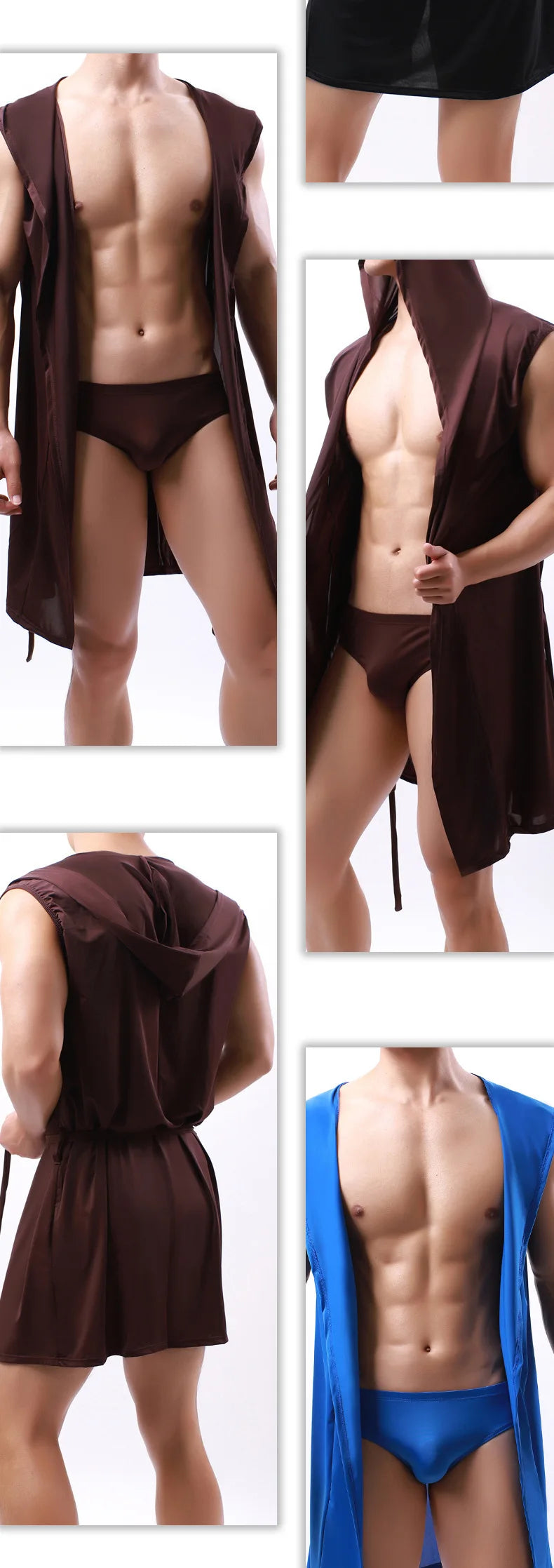 Sexy Nachtwäsche Herren Bademäntel Weich Seidig Ärmelloses Nachthemd Herren Homewear Morgenmantel Herren Pyjamas (Keine Shorts)
