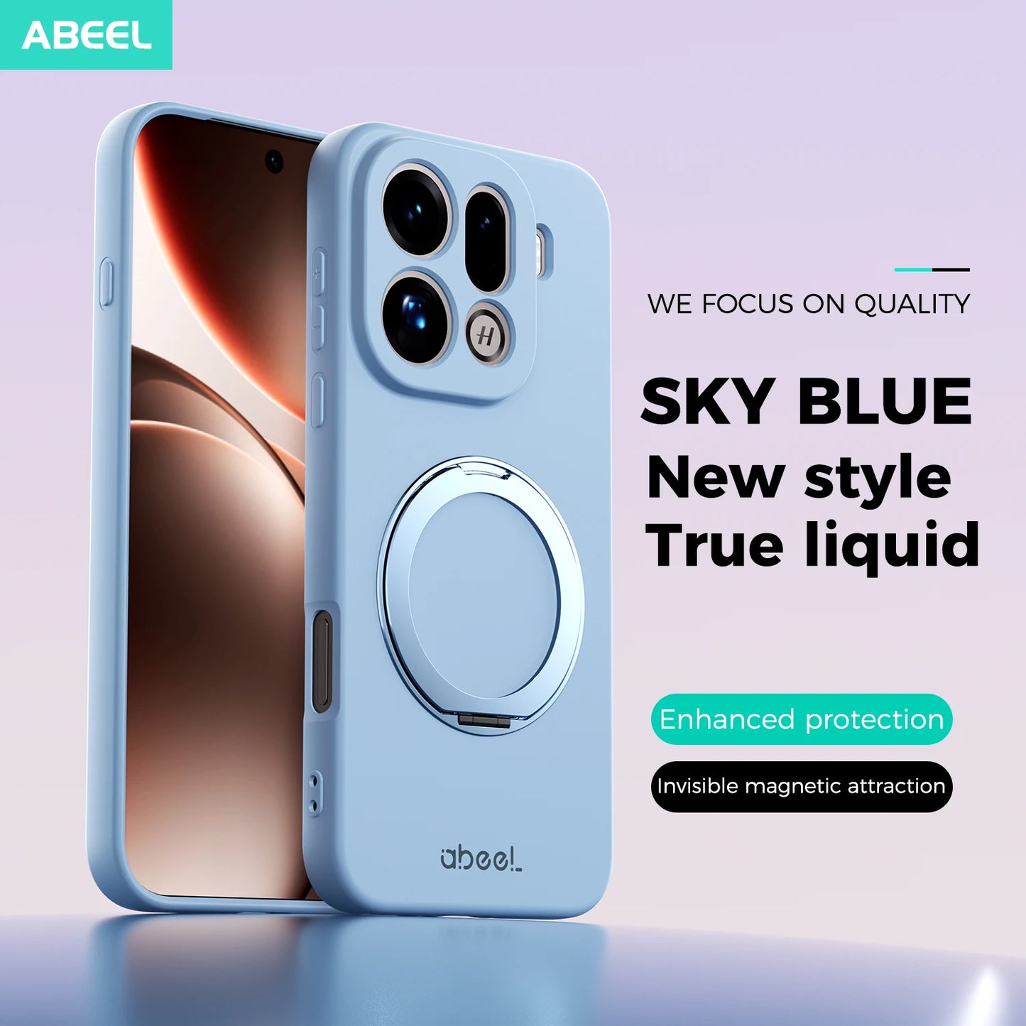 Pour étui OPPO Find X9 Pro en silicone liquide doux au toucher avec support magnétique pour anneau et doublure en fourrure, coque de téléphone portable souple