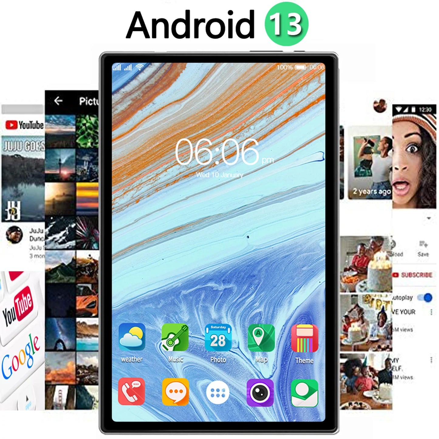 Tablette PC 10,1 Pouces Octa Core Version Globale 4Go RAM 64Go ROM Google Play Double Appareil Photo Double SIM Appel Téléphonique Bluetooth Wifi