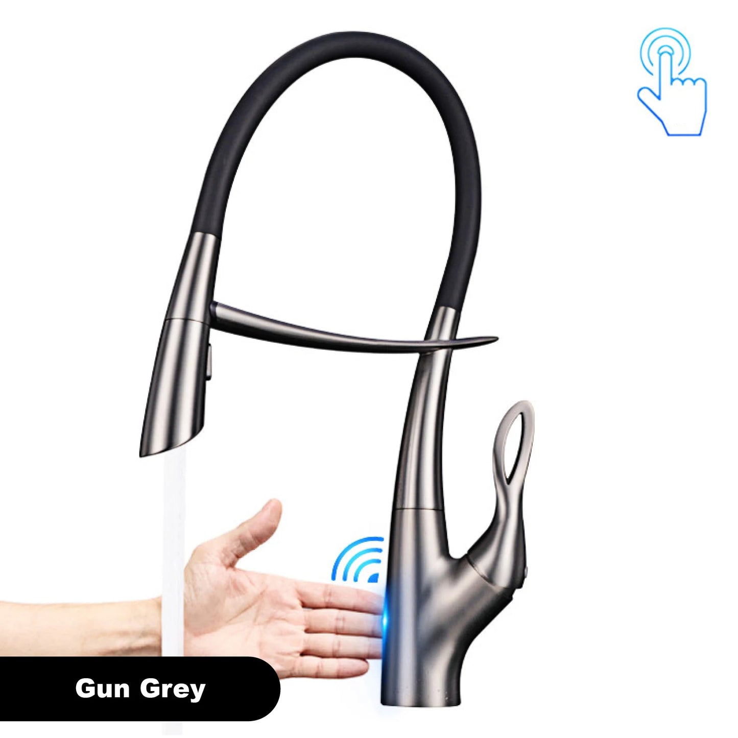 Mitigeur de cuisine Gestan en laiton brossé doré avec interrupteur tactile, cartouche céramique monotrou, robinet d'évier eau chaude et froide