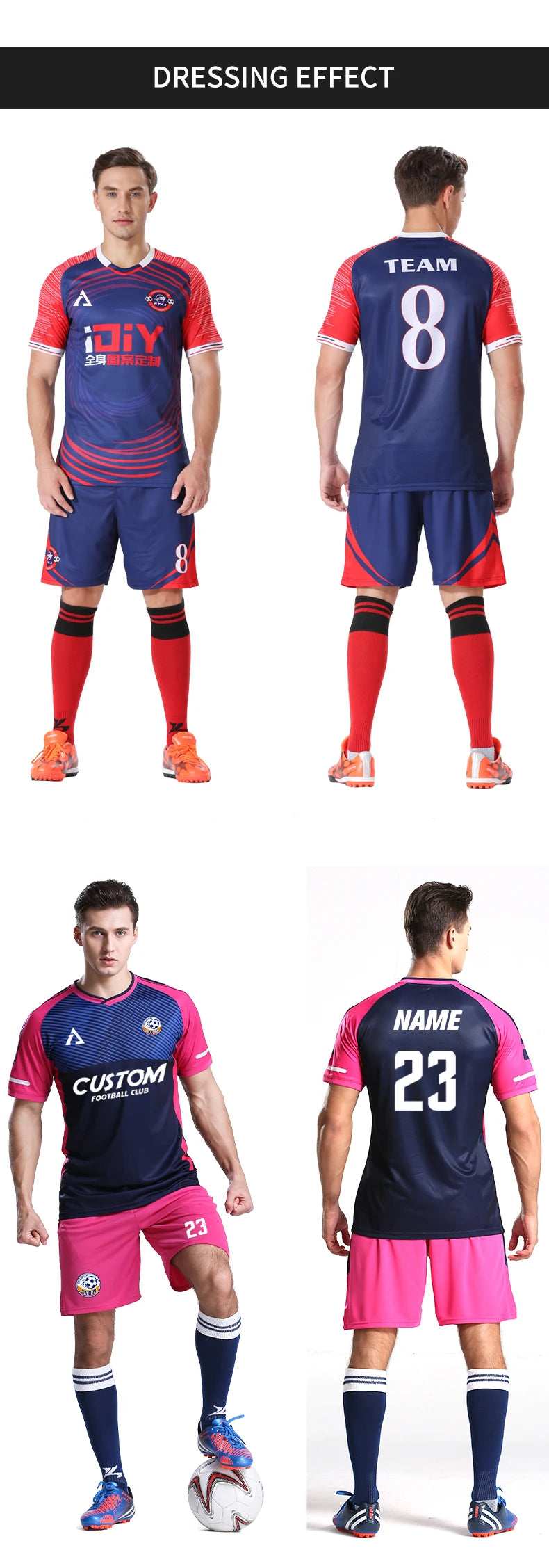 Maillot de football personnalisé par sublimation, uniforme de football en polyester, uniforme de football pour club, maillot de football respirant pour hommes