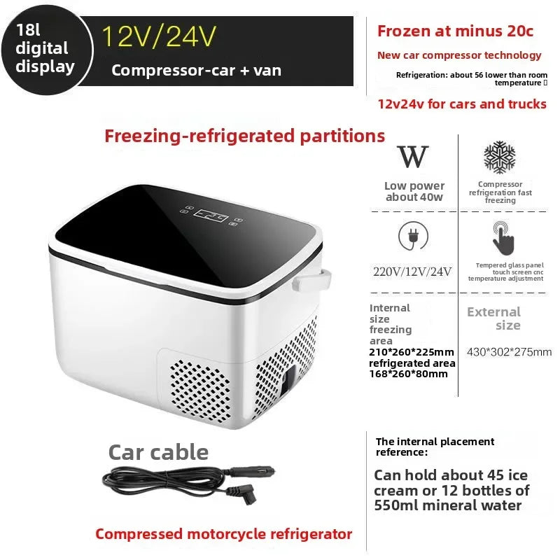 Réfrigérateur de voiture durable 18L, réfrigération domestique à double usage 12V/24V, mini réfrigérateur général pour grand camion, petit extérieur.