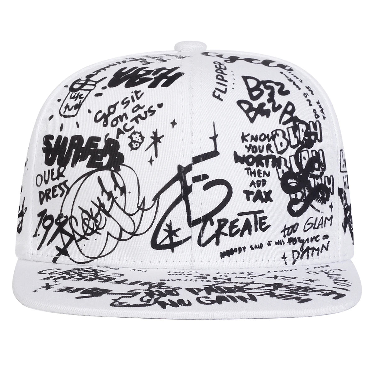 Unisex Schwarz-Weiß-Letter-Graffiti-Druck Hip-Hop-Mützen Frühling Herbst Outdoor Verstellbare Freizeit-Baseballkappen Sonnenhut