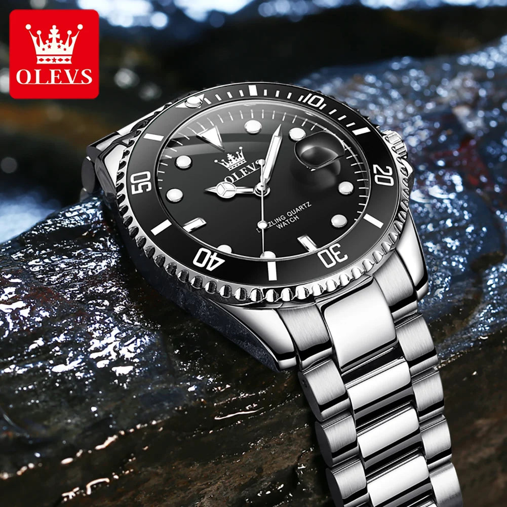 OLEVS 5885 Montre homme Marque originale Étanche Montre à quartz Bracelet en acier inoxydable Date automatique Montres cadeaux pour homme