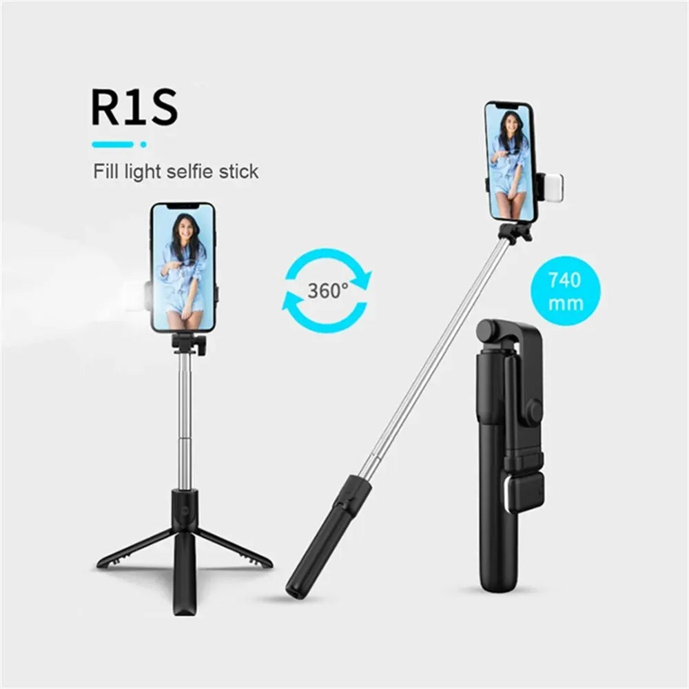 3-In-1 Bluetooth Wireless Selfie Tripod With Fill Light Shutter Remote Control Portable Foldable Monopod For Cell Smart Phones