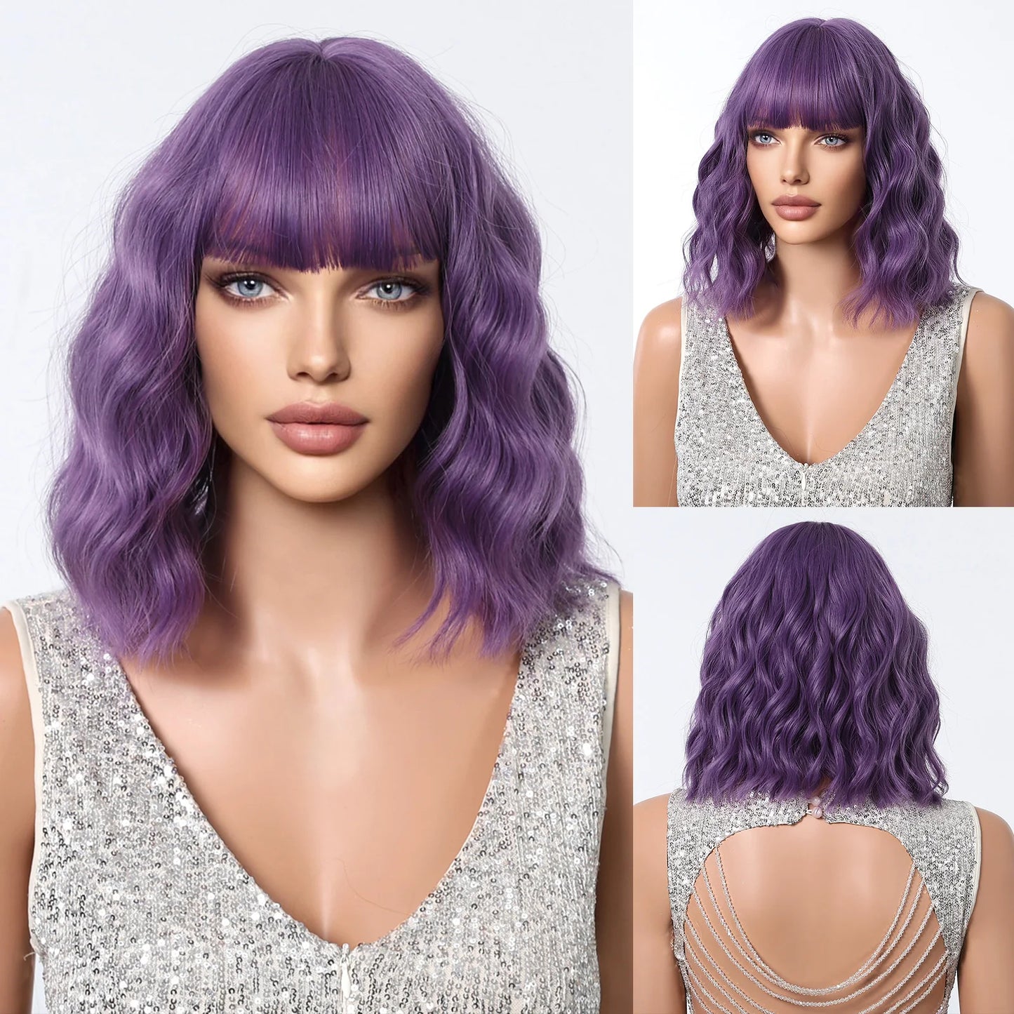 Perruque Synthétique Rouge Helloween Perruque Courte Bob Naturelle avec Frange pour Femme Fête Quotidienne Cosplay Fibre Résistante à la Chaleur