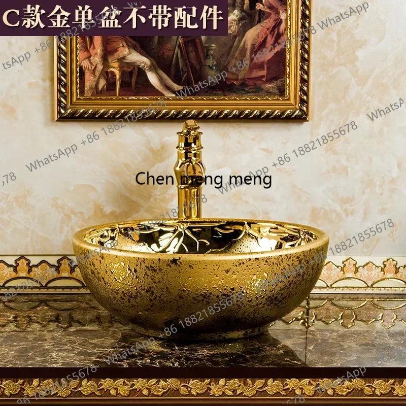 A17 Éviers de Salle de Bain de Luxe Dorés Céramique Maison Lavabo Créatif Toilettes Rondes Au-dessus du Comptoir Simple Salle de Bain Accesoire
