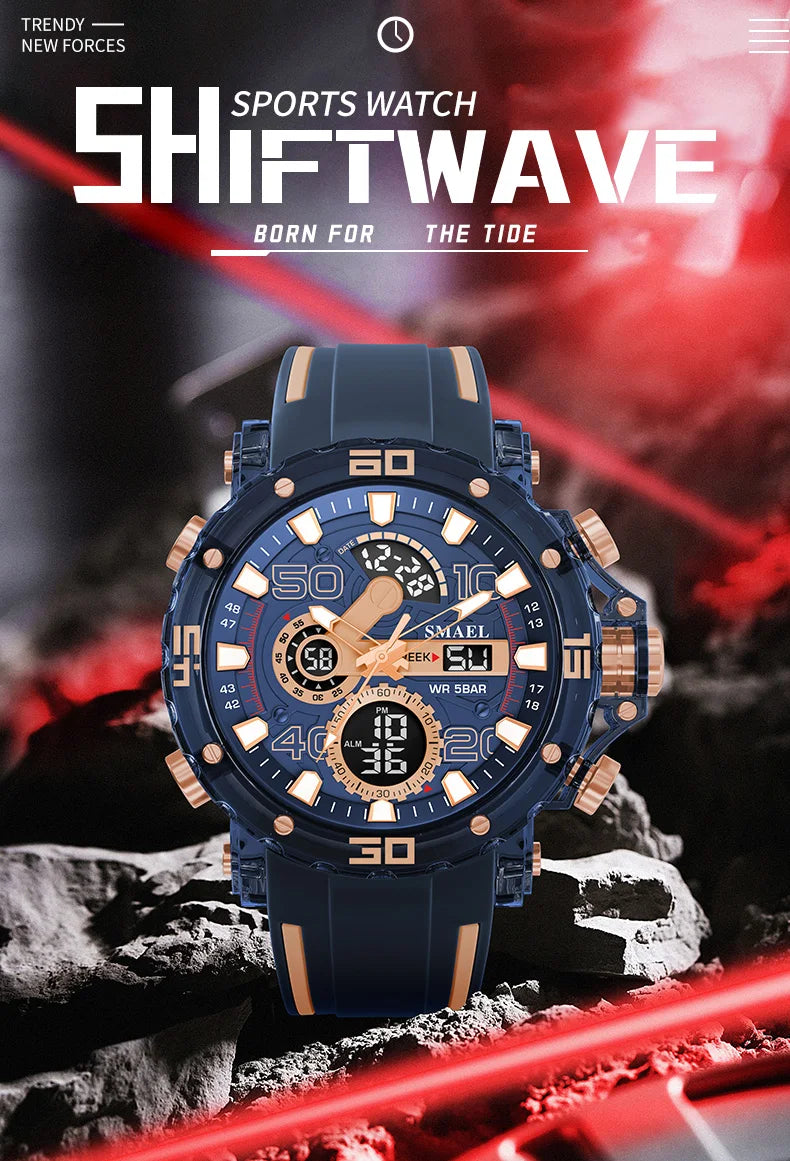 Montres Militaires Hommes Montre 2025 Nouvelle 50M Étanche Chronomètre Alarme Lumière LED Montres Digitales 8136 Montre Sport Homme