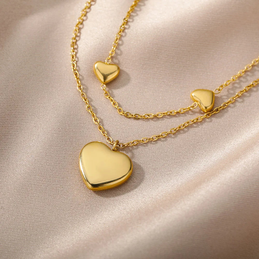 Colliers multicouches en forme de cœur pour femmes, en acier inoxydable, couleur or, pendentif œil maléfique, chaîne ras du cou, bijoux de mariage, cadeau