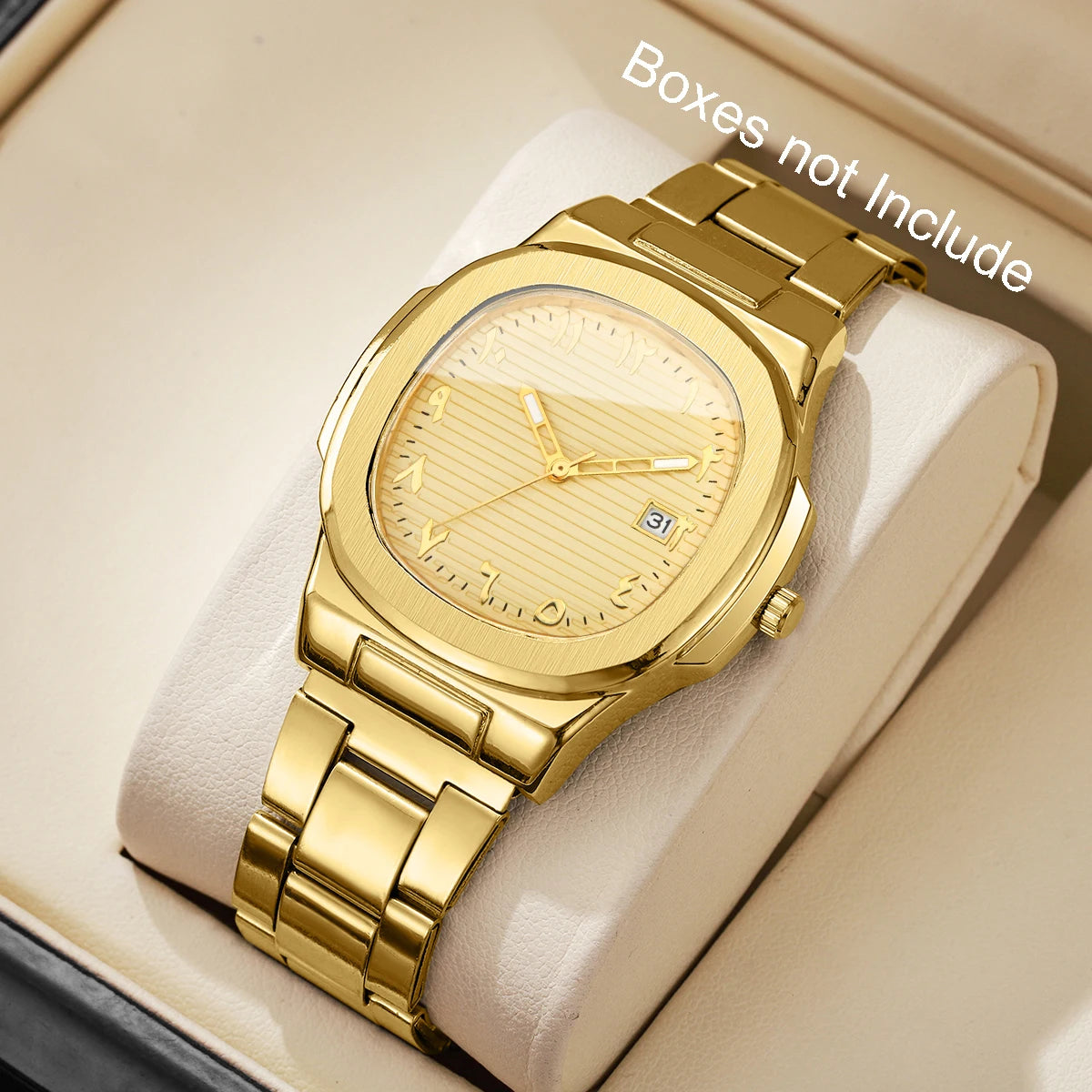 Montre de Luxe pour Homme, Cadran Carré Tendance, Bracelet en Acier Inoxydable, Mouvement à Quartz avec Calendrier (Sans Boîte)