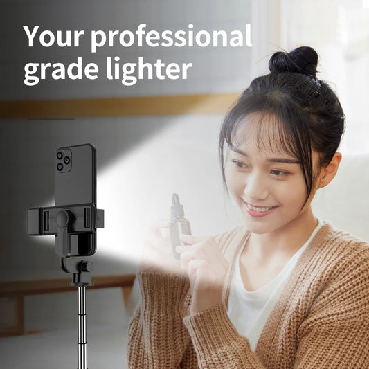 MEUYAG Tragbares, faltbares Selfie-Stick-Stativ mit Aufhelllicht und kabelloser Bluetooth-Fernbedienung für Telefone