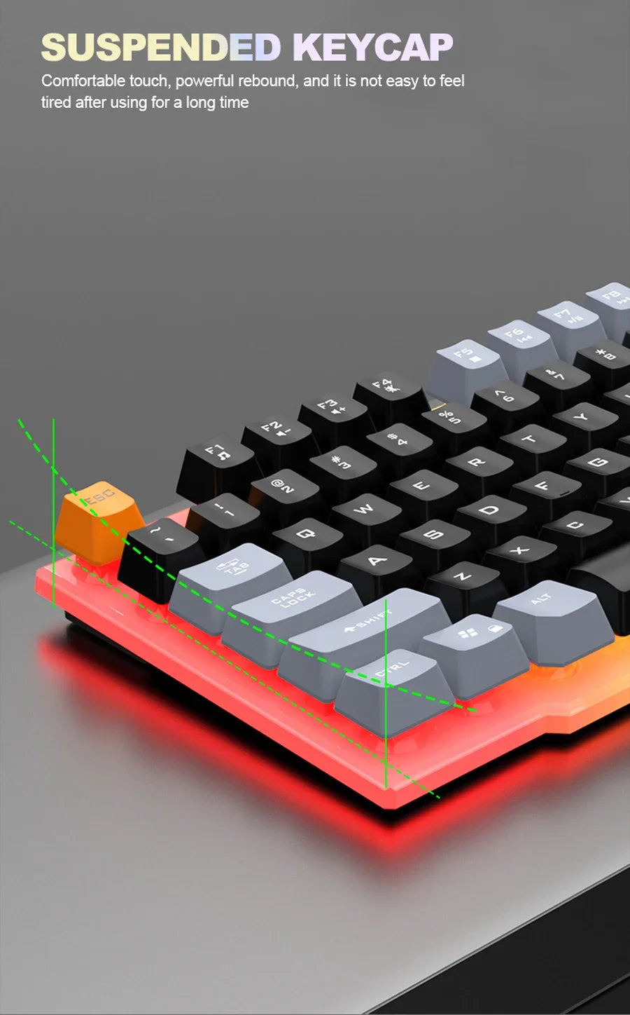 Clavier unique et souris de clavier RAIKU T26 Souris de clavier lumineuse trois tons Clavier de jeu tactile mécanique filaire