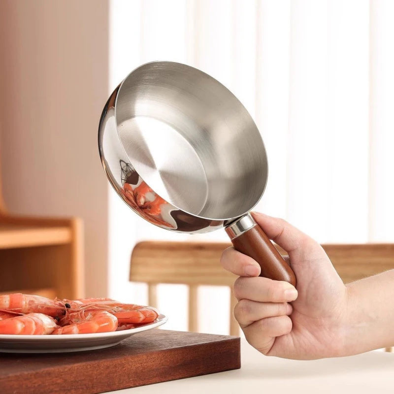 1 mini-casserole en acier inoxydable avec poignée en bois, compacte et multifonctionnelle pour chauffer le lait, frire les œufs, pour la maison et la cuisine