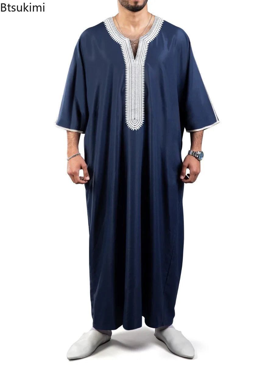 Nouvelle Abaya Musulmane Homme 2026 Robe Islamique Saoudienne Caftan Longue Robe Homme Marocain Thobe Jubba Uni Décontracté Brodé Caftan