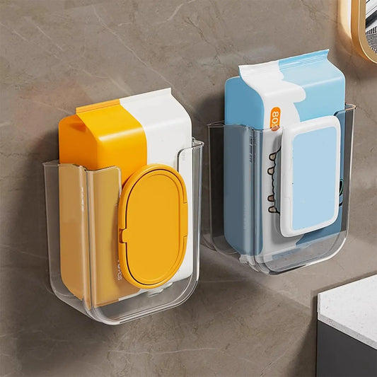 Punch Free Toilet Paper Holder Box Wet Wipe Box Wall Mounted Wipe Tissue Organiser Box Self-Adhesive Paper Towel Dispenser