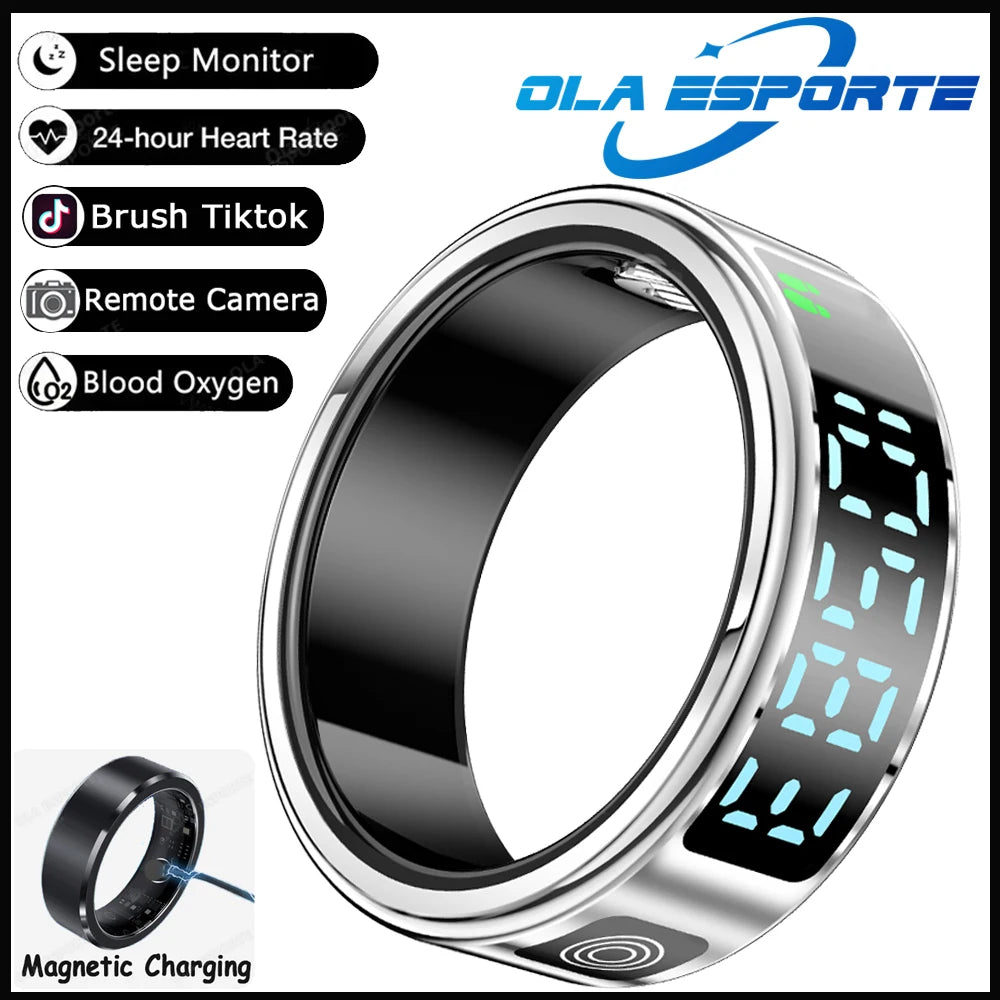 New LED Display Screen Smart Ring 5ATM Waterproof Heart Rate Sleep Multi Function Fitness Sports Rings Pedometer Men's women's