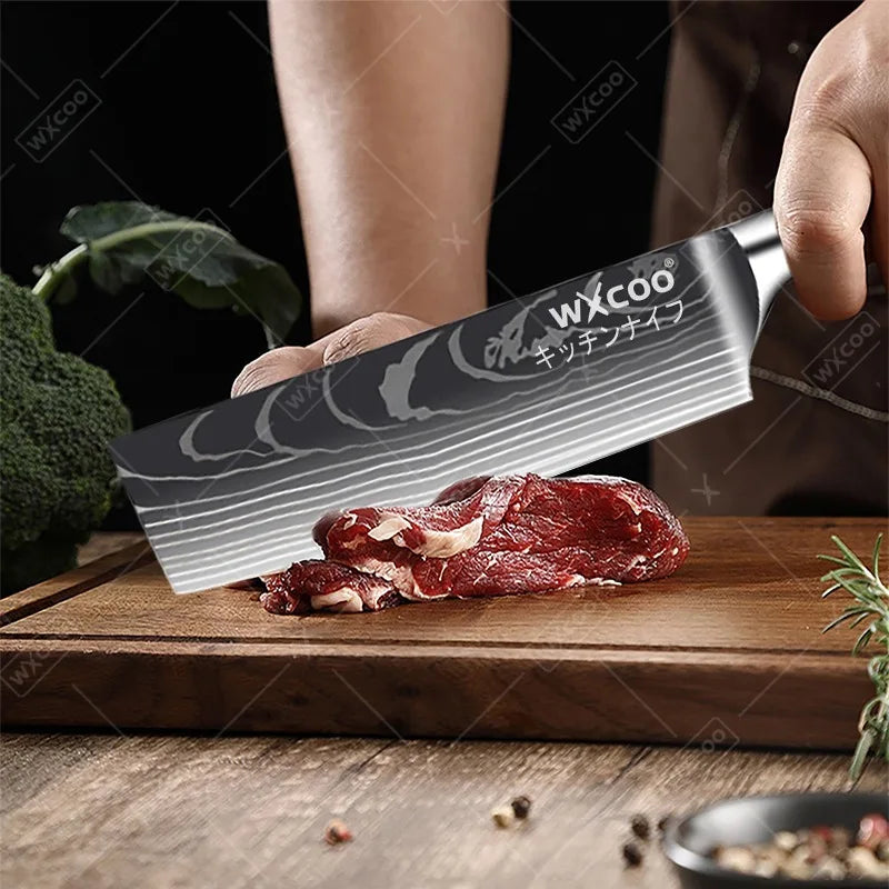 Professional Kitchen Chef's Knife Damascus Japanese Santoku Slicing Knife Meat Cleaver Stainless Steel Butcher Knife with Box